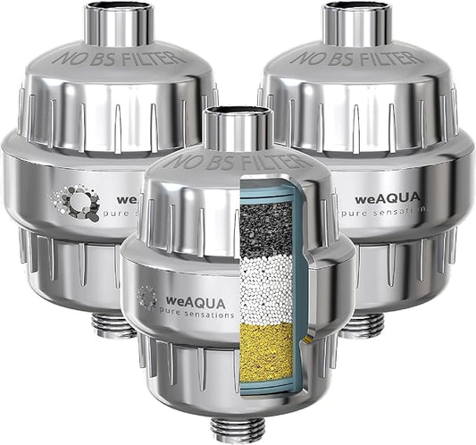 WeAQUA Heavy Duty NO BS Shower Filter Jumbo 3 PACK – 99% Removal for Hard Water, Chlorine, Fluoride, Heavy Metals, Micro-life, Organics and More