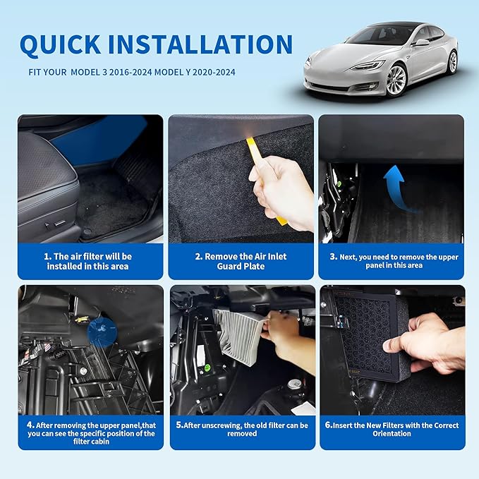 Cabin Air Filter for Tesla Model 3/Y 2016-2024 - 2 Pack, Upgraded Activated Carbon HEPA Replacement Filter