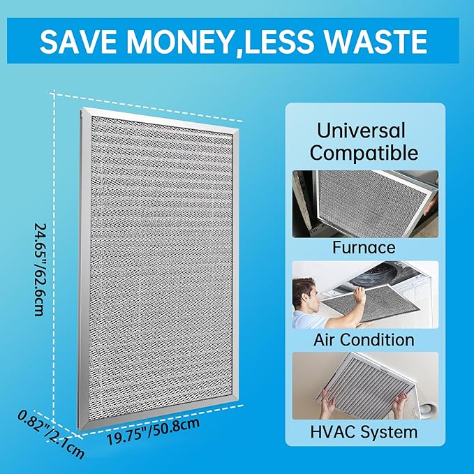 UBeesize 20x25x1 Reusable Electrostatic Air Filter HVAC AC Furnace Filter,MERV 8,Washable, Lasts a Lifetime,Permanent Air Filter,Breathe Fresher,Home And Office(Actual Size:19.75x24.65x0.82 Inch)