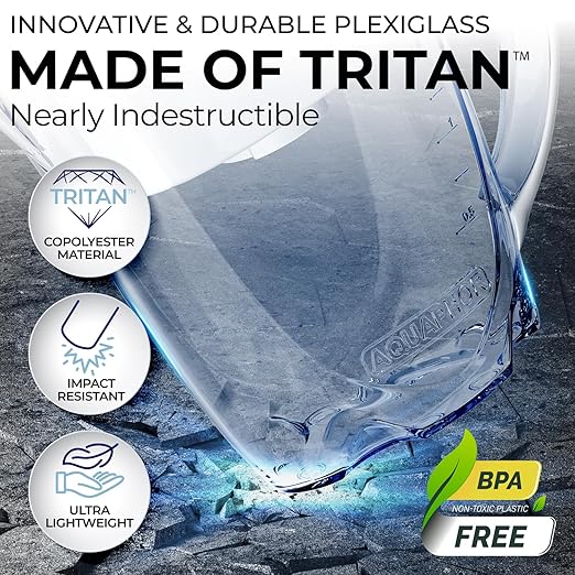 Water Filter Pitchers, 10 Cup Advanced Tap Water Aqualen Filtration Technology, Smart Pitcher with Filter Alert, BPA Free Tritan Plexiglass, 1 Filter Cartridge, Nakii by Aquaphor