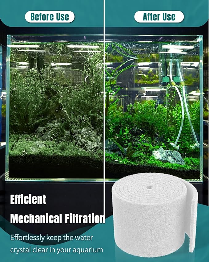 Pawfly 79 x 12 Inch White Cuttable Aquarium Filter Pad, 2 Inch Thick High Density Filter Media Roll for Freshwater Saltwater Fish Tanks & Small Ponds, Aquarium Filter Floss Roll for Fish Tank Filters