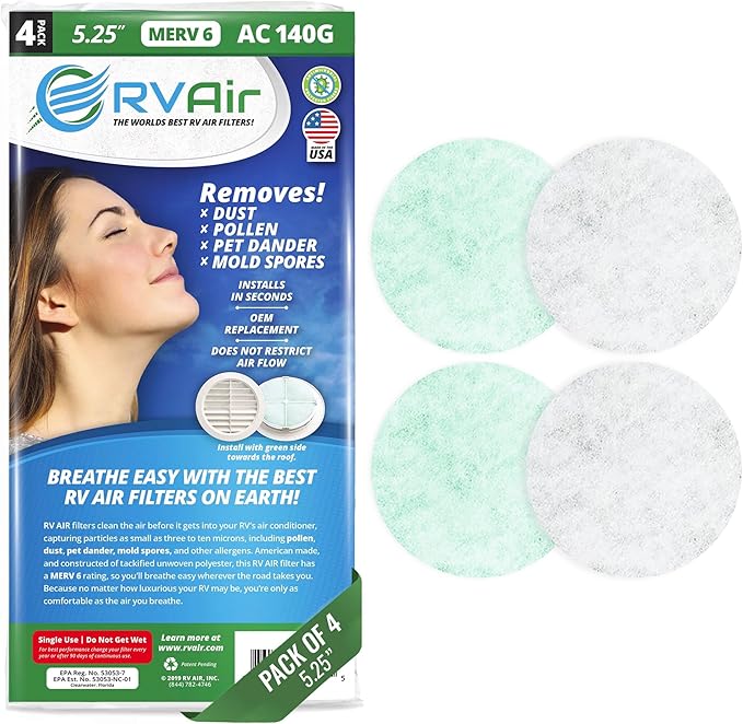 AC Filter - Air Conditioner Replacement Filters - RV Air Cleaner - Camper Accessories for Travel Trailers - Easy to Install Vent Filter - 5.25 round x 0.75 in (8 Filters for AC 140G)
