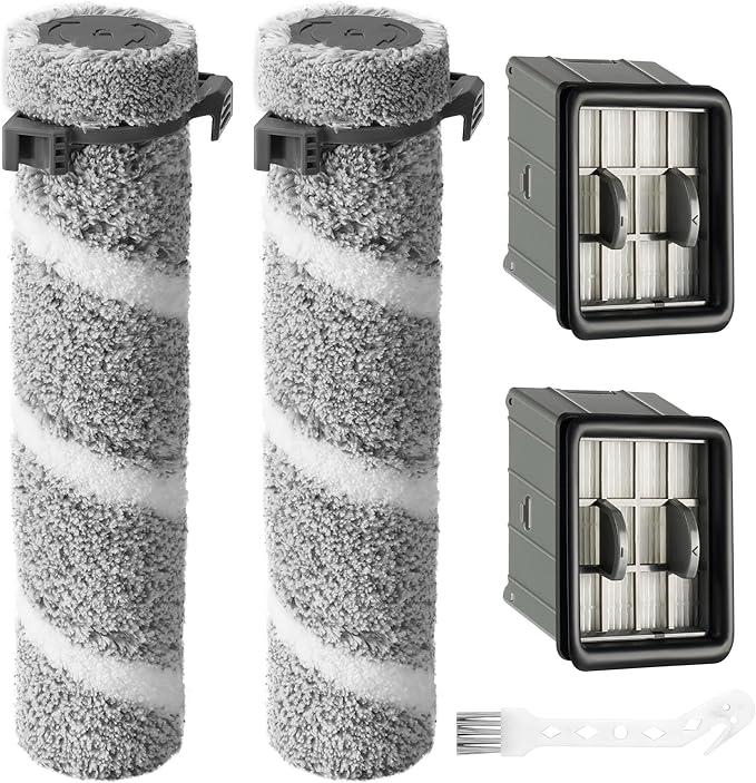 3930F 3933 3930 Brush Roll Filter Replacement Kit for Bissell CrossWave OmniForce Edge Cordless Multi-Surface Hard Floor Cleaner Wet Dry Vacuum, 2 HEPA Filters, 2 ZeroGap Brush Roll, 1640897, 1640066