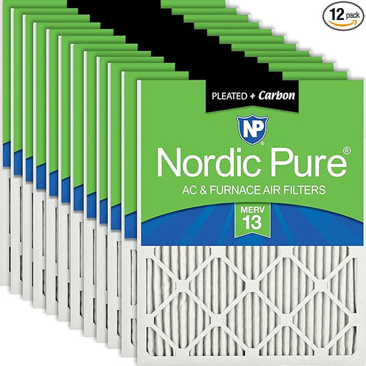 Nordic Pure 18x20x1 (17 1/2 x 19 1/2 x 3/4) Pleated Air Filters MERV 13 Plus Carbon 12 Pack
