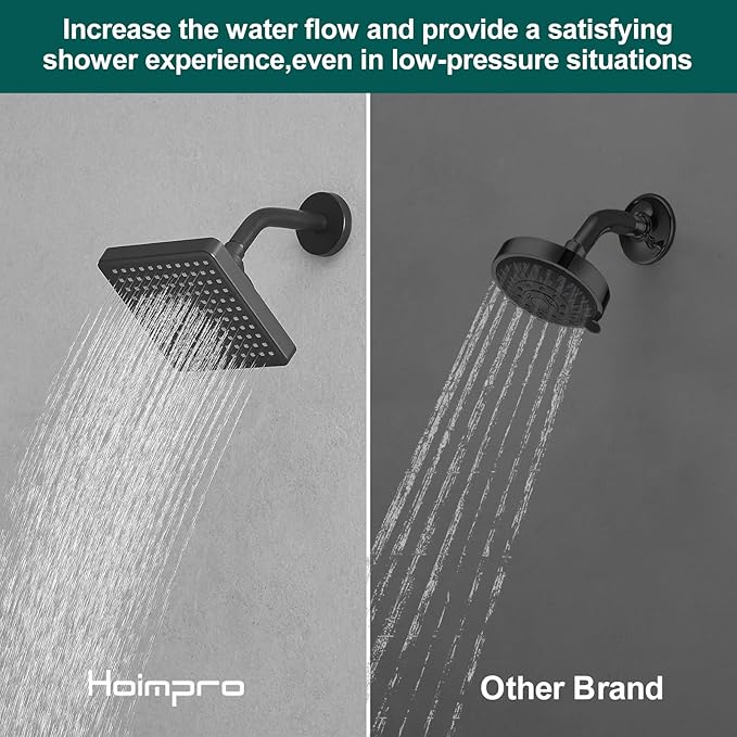 Hoimpro Filtered Shower Head High Pressure Rain Shower Head Filter for Hard Water, Adjustable Replacement Remove Chlorine and Harmful Substances (Matte Black, 6 Inch Square)