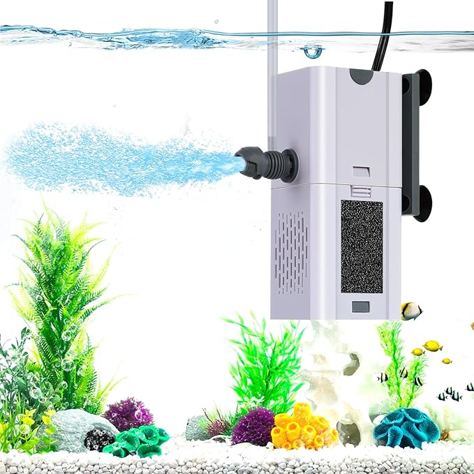132 GPH 4-in-1 Aquarium Filter, 10-40 Gallon Fish Tank Filters Filtration and Oxygenation, Filter for Fish Tank with Biochemical Cotton, Ceramic Beads, Multi-Functional Turtle Tank Filter(7 W)