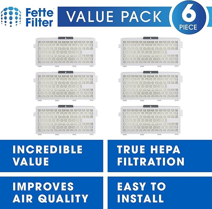 Fette Filter - HEPA Filters Compatible with Miele AirClean SF-HA 50 Filter for Model # S4, S5, S6, S8, S8000, S8999, S6000, S6999, S5000, S5999, S4000, S4999, Complete C2 & C3 (Pack of 6)