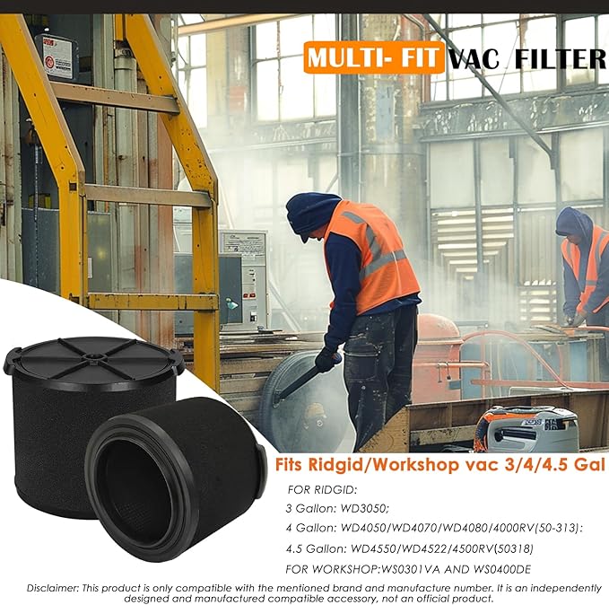 VF3700 / WS14045F Filter Replacement for Ridgid/Workshop Shop Vacuum Wet Application Foam Filters 3/4/4.5 Gallon Rigid Wet Dry Portable Vacuums, Wet Pick Up Filter-2 Pack