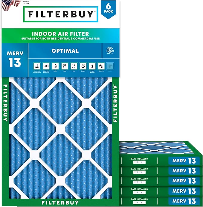 Filterbuy 14x22x1 Air Filter MERV 13 (MPR 1900) Health Defense Replacement (6-Pack), Electrostatic Pleated HVAC AC Furnace Filters, Made in USA (Actual Size: 13.50 x 21.50 x 0.75)