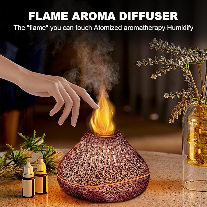 Colorful Volcano Diffuser Humidifier: Upgraded 160ml Fire Flame Humidifier Aroma Spray Diffusers with 7 Colors Changing Auto Off Function for Essential Oils Large Room (Full Crack Flame)