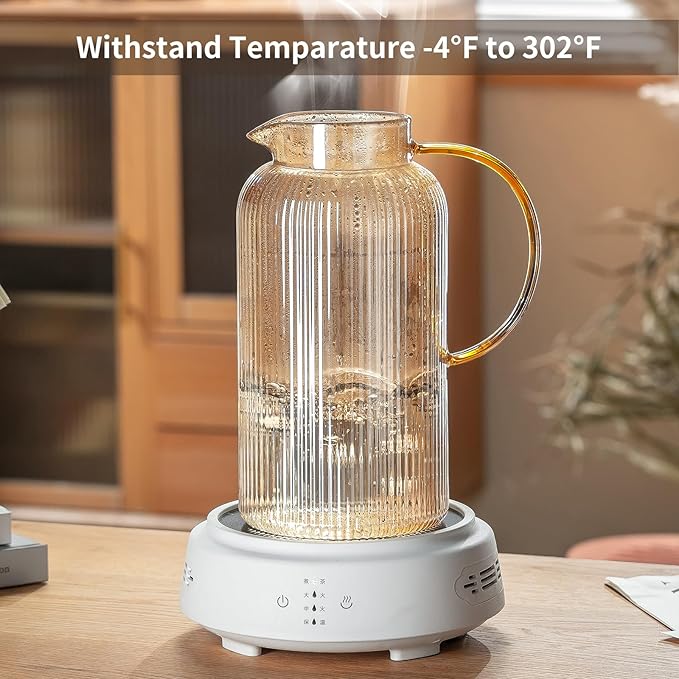 Glass Pitcher with Lid, 84oz/2.5 Liter Amber Classic Vertical Stripes Water Pitcher,Glass Water Carafe for Cold Brew, Coffee, Lemonade, Iced Sun Tea,Beverage, Milk, Heat Resistant