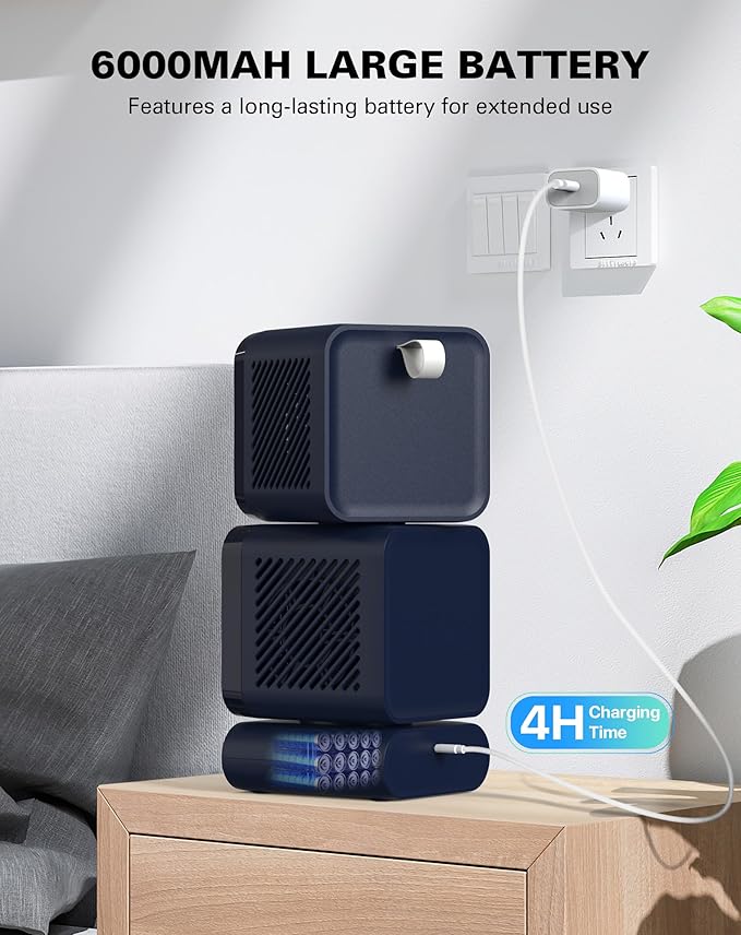 Desk Fan, 11-Inch Table Fan for Bedroom, 6 Speeds, Digital Display, Dual Heads 6000mAh Battery USB Fans, 360° Rotating, 120° Auto Oscillating, Desk Fans Small Quiet for Home, Office, Kitchen