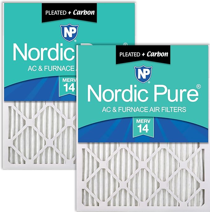 Nordic Pure 12x12x1 (11 3/4 x 11 3/4 x 3/4) Pleated Air Filters MERV 14 Plus Carbon 2 Pack
