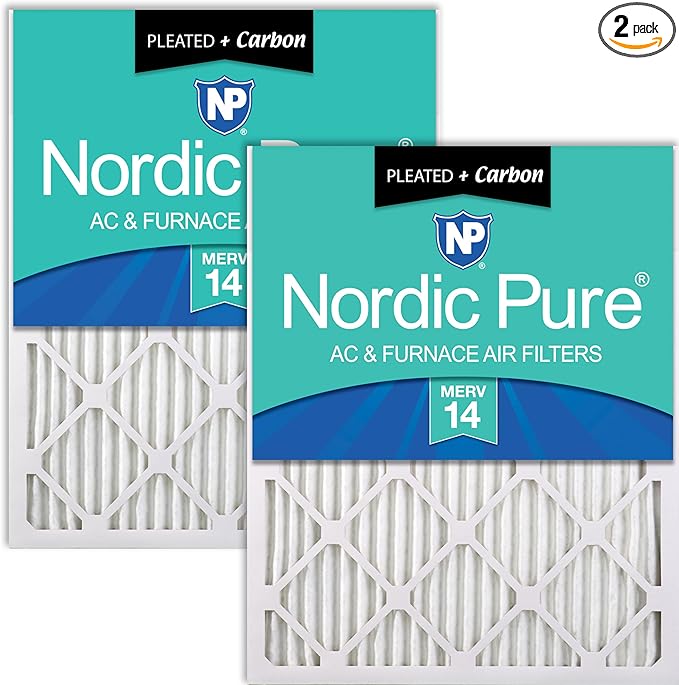 Nordic Pure 18x20x1 (17 1/2 x 19 1/2 x 3/4) Pleated Air Filters MERV 14 Plus Carbon 2 Pack