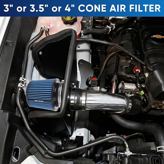 4 Inches Cold Air Intake Filter 3" or 3.5" or 4" High Performance Washable Clamp-On Replacement Cone Air Filter 3 in 1 Size Blue