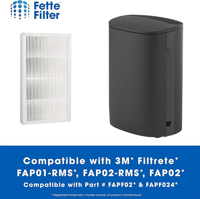 Fette Filter - True HEPA AirPurifier Filter Replacement Filter, 9" x 15" Compatible With 3M Filtrete FAPF02 & FAPF024 for model # FAP01-RMS, FAP02-RMS, FAP02 - Pack of 2