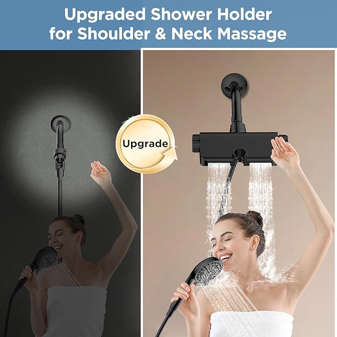 Filtered Shower Head with Handheld Combo Matte Black - Dual 2-in-1 Spa System with Massage Shower and 10 Modes Hand Held Shower, High Pressure with Built in Power Wash Mode