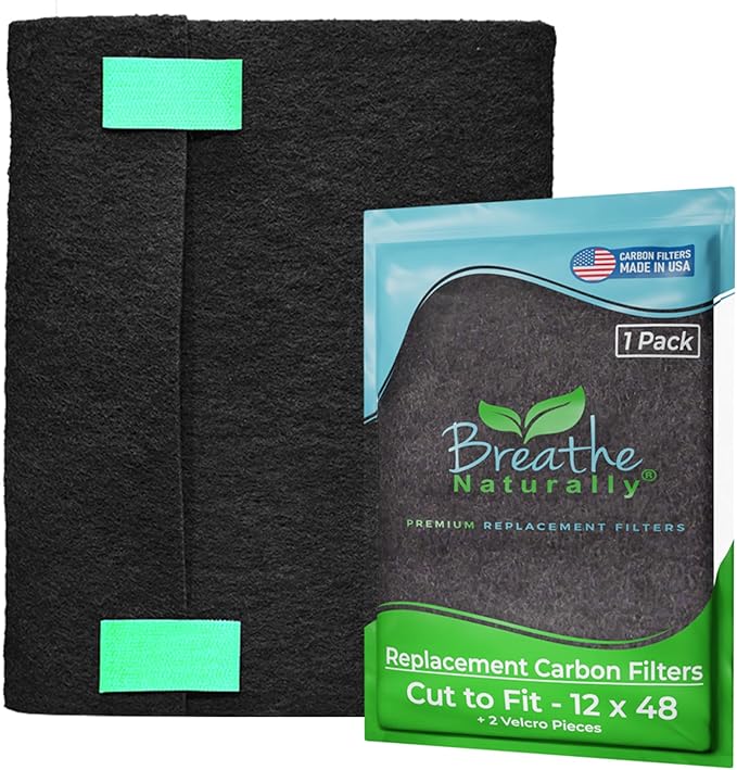 Breathe Naturally Universal Cut To Fit Activated Carbon Air Filter - Replacement Charcoal Air Filters - Carbon Filter Sheet for Air Purifier, Vent Filters & More - Made in USA (Pack of 1, 12x48)