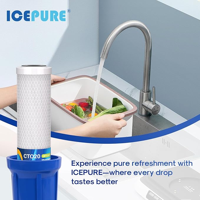 ICEPURE 1 Micron 20" x 2.5" Whole House CTO Carbon Sediment Water Filter Cartridge Compatible with C1-20, EP-20, HX-CB-25-2010, F3WCB32, Pack of 2