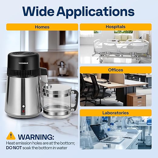 VIVOHOME Water Distiller Countertop 1.1 Gallon/4L 304 Stainless Steel Distilled Water Machine with Smart Switch Purifier Filter for Home Office