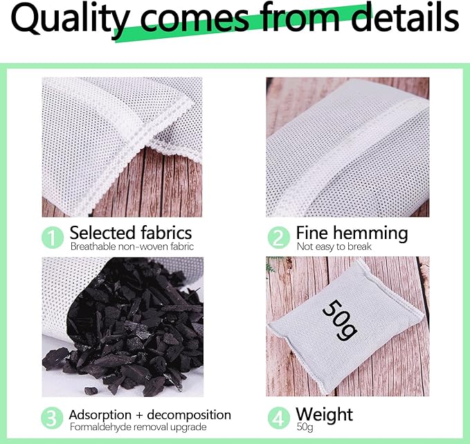 10 Pack Activated Charcoal Odor Absorbe Trash Can Deodorizer, Car Air Freshener, Shoe Deodorizer, Odor Eliminators For Storng Odor,50g/pack