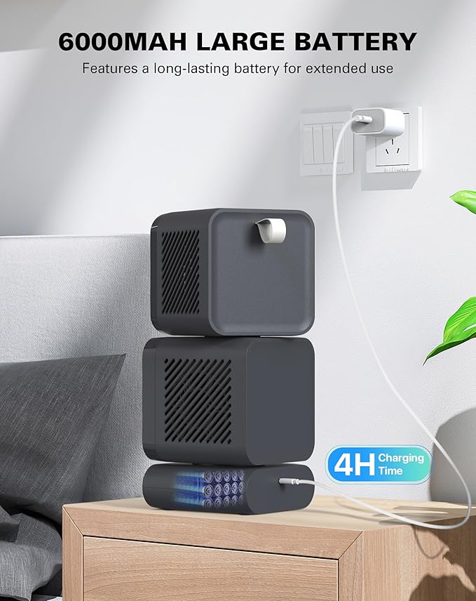 Desk Fan, 11-Inch Table Fan for Bedroom, 6 Speeds, Digital Display, Dual Heads 6000mAh Battery USB Fans, 360° Rotating, 120° Auto Oscillating, Desk Fans Small Quiet for Home, Office, Kitchen