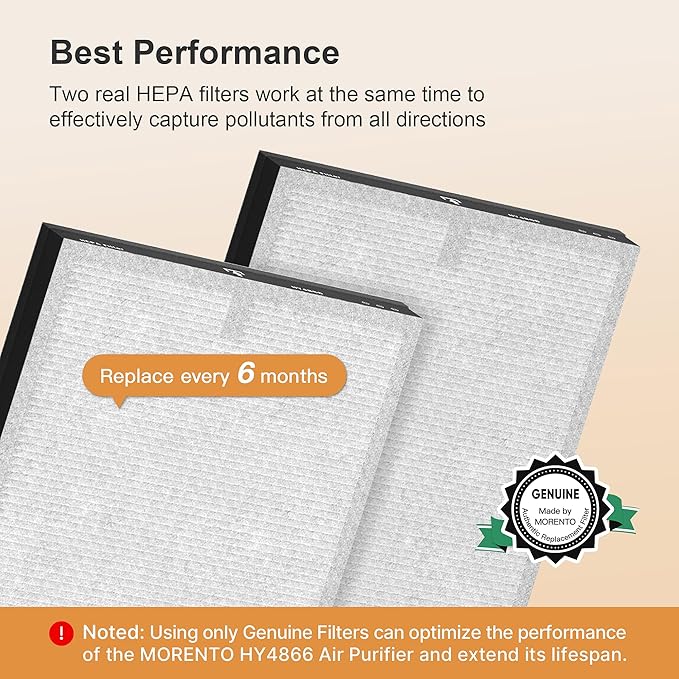 MORENTO 2 Pack HY4866 Genuine Air Purifier Replacement Filter for HY4866 Air Purifier, Enhanced Version