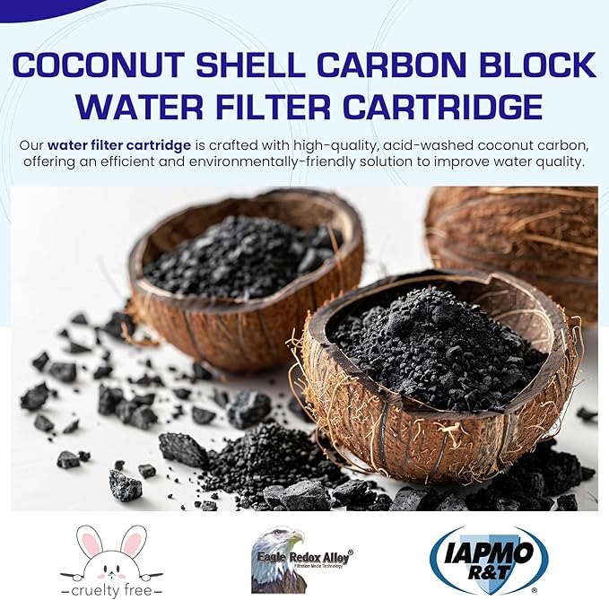 Crystal Quest 5-Micron Carbon Block Filter Cartridge - 4-5/8” x 20” - Coconut-Based Activated Carbon - Reduces Sediment and VOC’s - Sustainable Filtration
