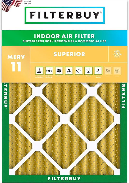 Filterbuy 16x20x2 Air Filter MERV 11 (MPR 1200) Allergen Defense Replacement (1-Pack), Electrostatic Pleated HVAC AC Furnace Filters, Made in USA (Actual Size: 15.50 x 19.50 x 1.75)