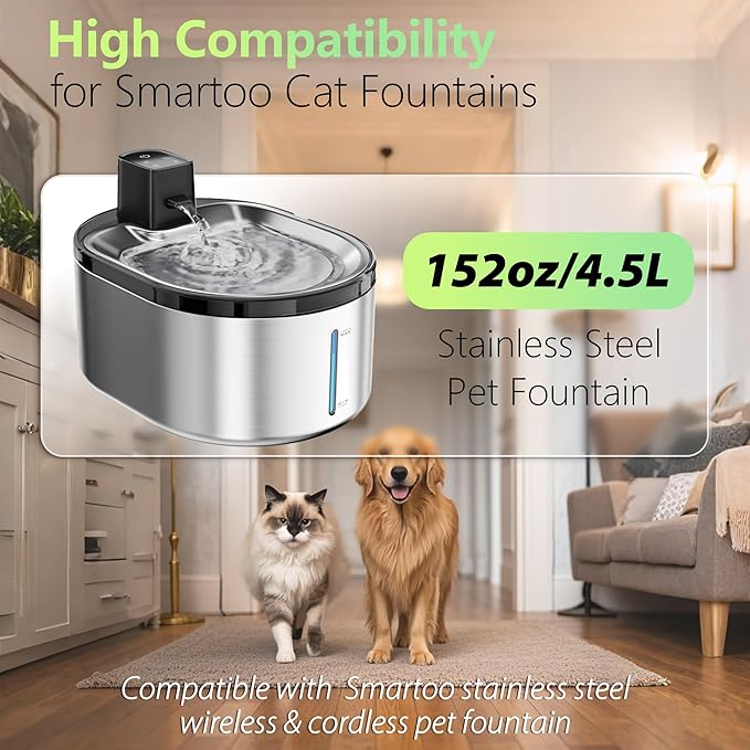 12+12 Pcs Cat Water Fountain Filters Replacement Compatible with Smartoo 152oz/4.5L Wireless Cat Fountain, Pet Water Fountain Filter with Pre-Filter Sponges