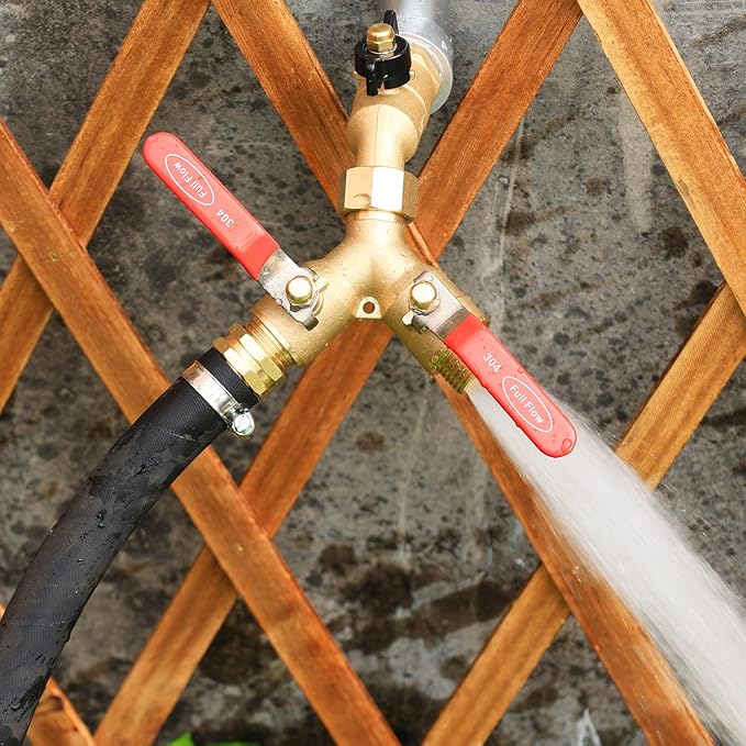 Garden hose splitter, full-flow, heavy-duty brass 2-way high flow, outdoor faucet Y-valve closure diverter connector, garden hose high-flow diverter adapter. (2-Way Full Flow 1PCS)