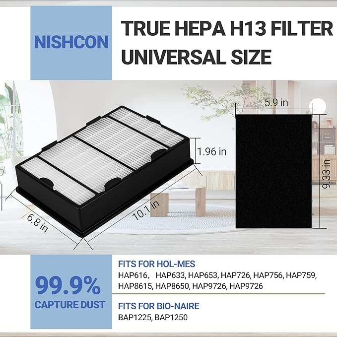 HAPF600 Filter Replacement for Holmes True HEPA Filter B Replace HAPF600D, HAP615, HAP625, HAP650, HAPF600D-U3, HAP725, HAP750, HAP1725 HAP1750, 4 PCS True HEPA Filter and 4 PCS Pre Filter