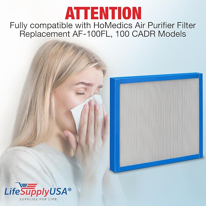 LifeSupplyUSA True HEPA Filter Replacement Compatible with HoMedics Filter Replacement AF-100FL, 100 CADR Air Purifier