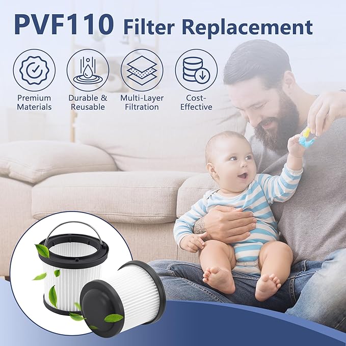 PVF110 Filter Replacement for Black and Decker Handheld Pivot Vacuums PHV1810, PHV1210, PHV1410, BDH2000PL, BDH2020FLFH, BDH1620FLFH, Part # 90552433, Washable Hand Vac Filters, 6 Pack