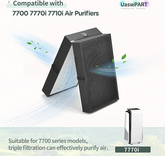 7700 Smart Filter Compatible with Blueair Air Puri-fier Protect 7700 Smart Filter Replacement for Protect 7770i & 7710i, 3-Step Filtration with True HEPA and Activate Carbon, 1-Pack