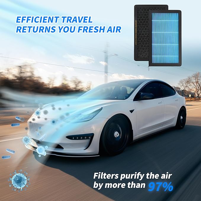 Cabin Air Filter for Tesla Model 3/Y 2016-2024 - 2 Pack, Upgraded Activated Carbon HEPA Replacement Filter