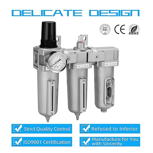 NANPU 1/2" NPT Industrial Grade 3 Stage Air Drying System - Particulate Filter, Coalescing Filter, Desiccant Dryer & Air Regulator, Metal Bowl, Manual Drain, Suitable for Paint Spray＆ Plasma Cutter