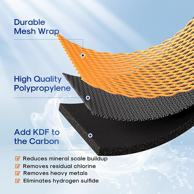 ICEPURE 5 Micron 4.5" x 10" CTO10BB-KDF Whole House Water Filter Coconut Shell Activated Carbon and KDF Replacement Cartridge Heavy Metal Removal Filter, 1PACK