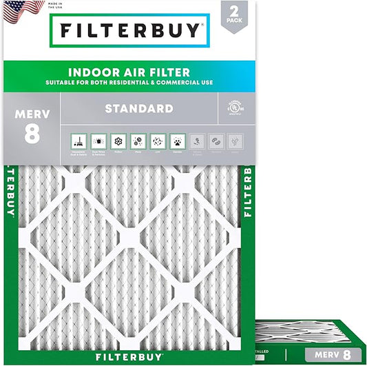 Filterbuy 22.25x25x1 Air Filter MERV 8 (MPR 700) Dust Defense Replacement (2-Pack), Electrostatic Pleated HVAC AC Furnace Filters, Made in USA (Actual Size: 22.25 x 25.00 x 0.75)