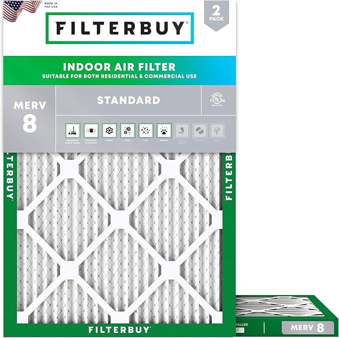Filterbuy 24x28x1 Air Filter MERV 8 (MPR 700) Dust Defense Replacement (2-Pack), Electrostatic Pleated HVAC AC Furnace Filters, Made in USA (Actual Size: 23.50 x 27.50 x 0.75)