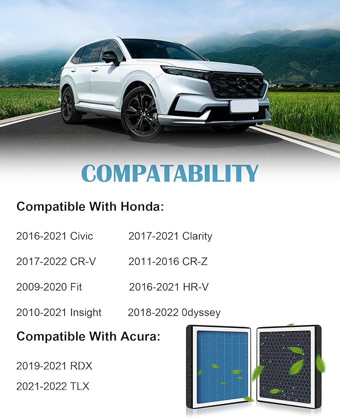 CF11182 Cabin Air Filter Compatible with 2016 2017 2018 2019 2020 2021 2022 Honda Civic CR-V CRV,CR-Z CRZ,HR-V HRV,Insight,Odyssey & Acura RDX,TLX #80291T5RA01/80291TF0405