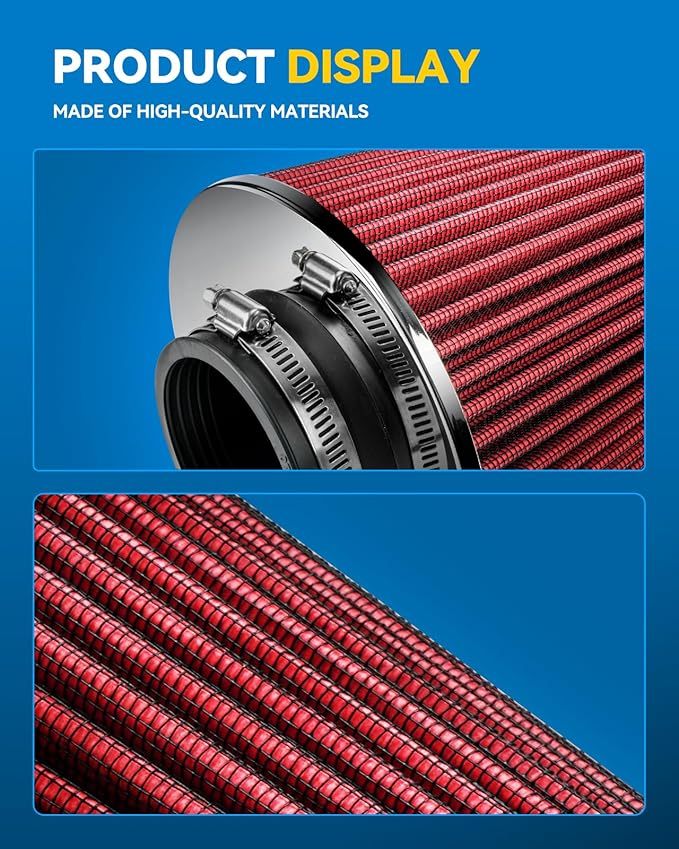 PHILTOP Universal Clamp-On Air Intake Filter, Premium, Washable, Replacement Air Filter: High Flow Air Filter 2.75" 70 mm Inlet