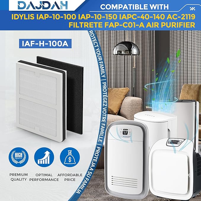 Idylis Air Purifier Replacement Filter A for Idylis Air Purifier AC-2119 IAP-10-100 IAP-10-150 IAPC-40-140 and Filtrete FAP-C01-A with Idylis Filter IAF-H-100A Size A, 4 H13 HEPA & 8 Carbon Pre-filter