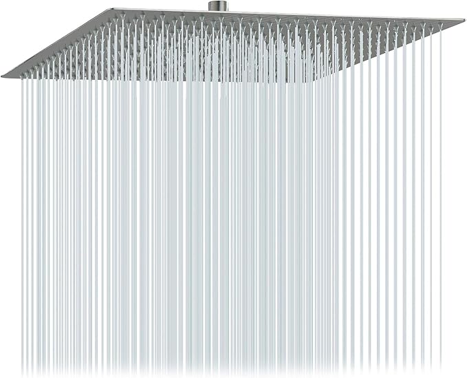 Lordear 16 Inch Shower Head Rainfall Solid Square Ultra Thin 304 Stainless Steel Brushed Nickel Adjustable Rain Shower Heads
