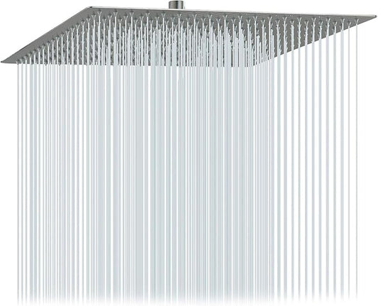 Lordear 16 Inch Shower Head Rainfall Solid Square Ultra Thin 304 Stainless Steel Brushed Nickel Adjustable Rain Shower Heads