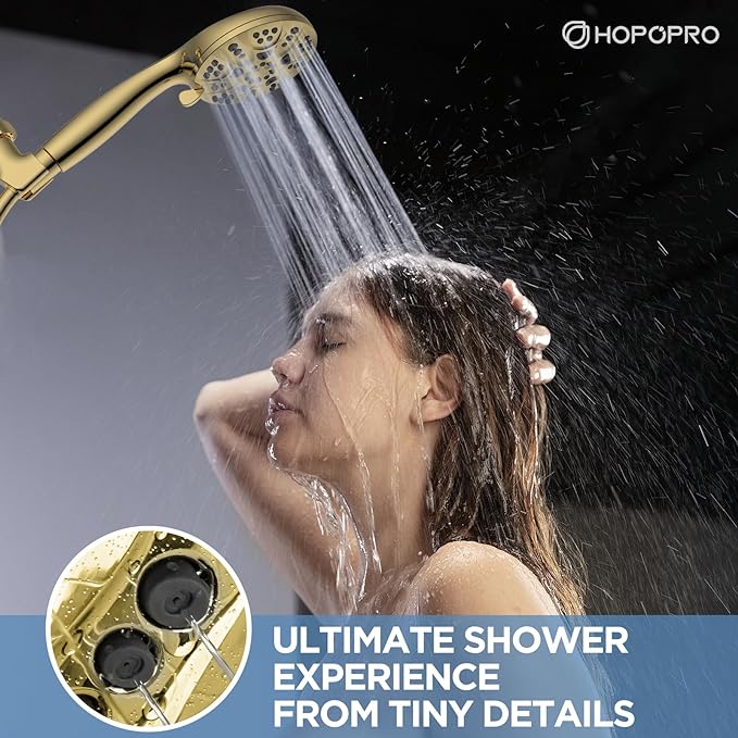 6-Mode High Pressure Handheld Shower Head Set, Consumer Reports Recommended HOPOPRO High Flow Hand Held Showerhead with 59 Inch Hose Bracket Teflon Tape Rubber Washers
