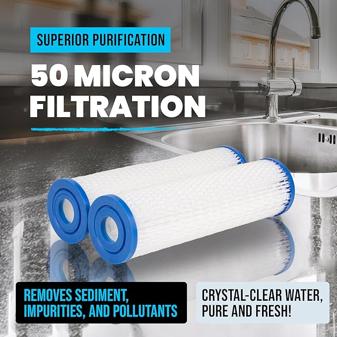 Cold Plunge Water Filter Cartridges, 50 Micron Sediment Filters, 10” Universal Fit (2.5” x 10”), Compatible with Cold Plunge Tubs, Under Sink & Whole House Systems, Pack of 4