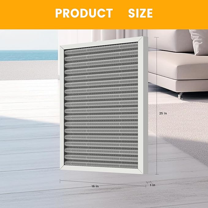 16X25x1 HVAC Furnace Air Filter, Lasts a Lifetime, Washable, Merv 8, the Last HVAC Filter You Will Ever Buy, Breathe Safely at Home or in the Office