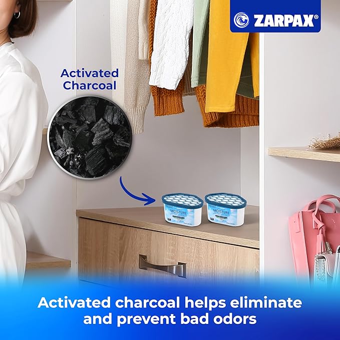 Moisture Absorber Fresh Cotton 6.5 oz/185g | Removes Moisture, Damp & Humidity | Odor Absorber With Fresh Cotton Fragrance | Moisture Trap for Bathroom, Closet, Kitchen | Set of 6