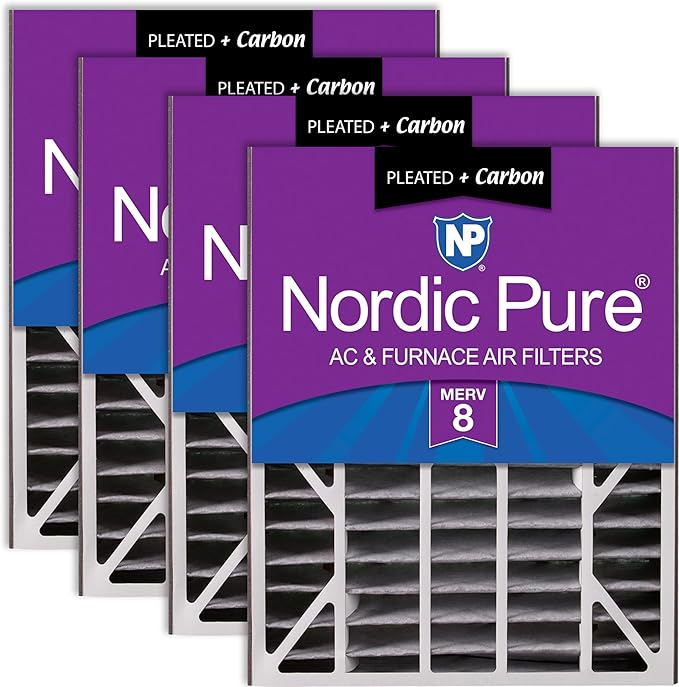 Nordic Pure 20x25x5 (19_3/4 x 24_1/4 x 4_7/8) Air Bear AC Filter Replacement MERV 8 Plus Carbon 4 Pack